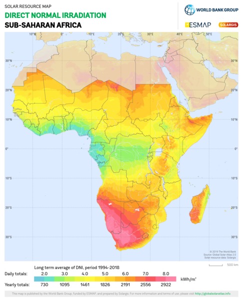 Direct Normal Irradiation, Sub-Saharan Africa